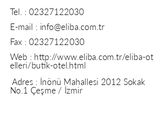 Eliba Butik Hotel iletiim bilgileri